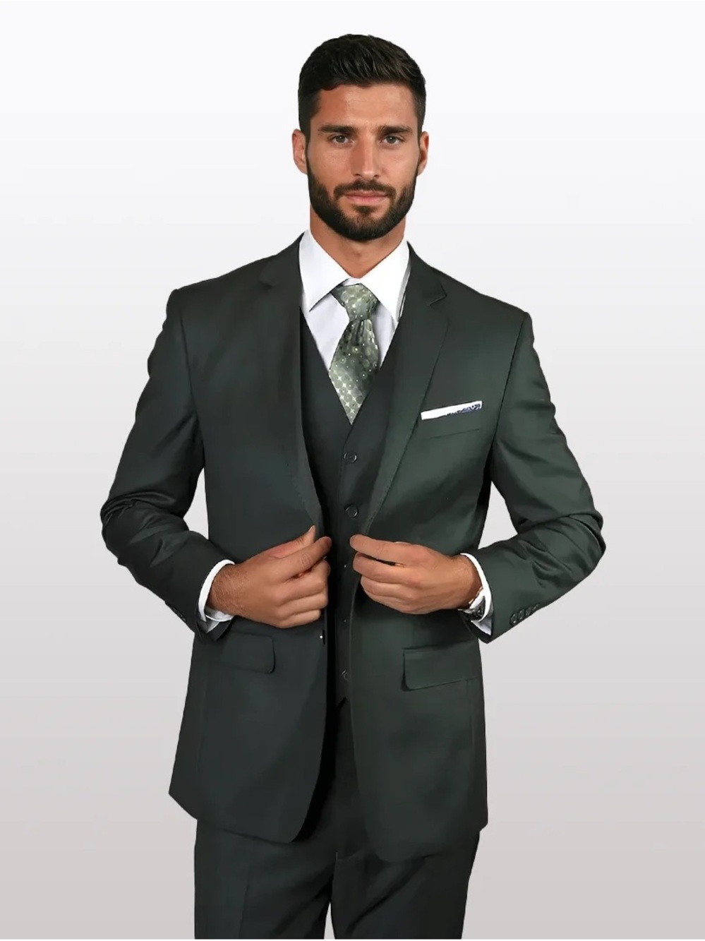 Vintage STATEMENT MEN'S SOLID HUNTER GREEN 100% WOOL Suit